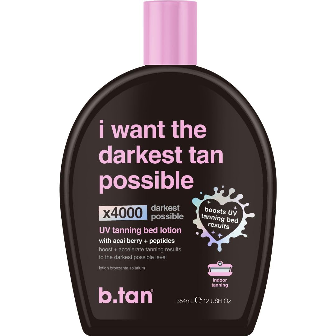 b.tan UV Tanning Bed Lotion | Darkest Tanning Lotion - Tinted, Indoor Outdoor Tan Bronzer Accelerator, Best Browning Body Tan Extender, No Sun Protection, 12 Fl Oz