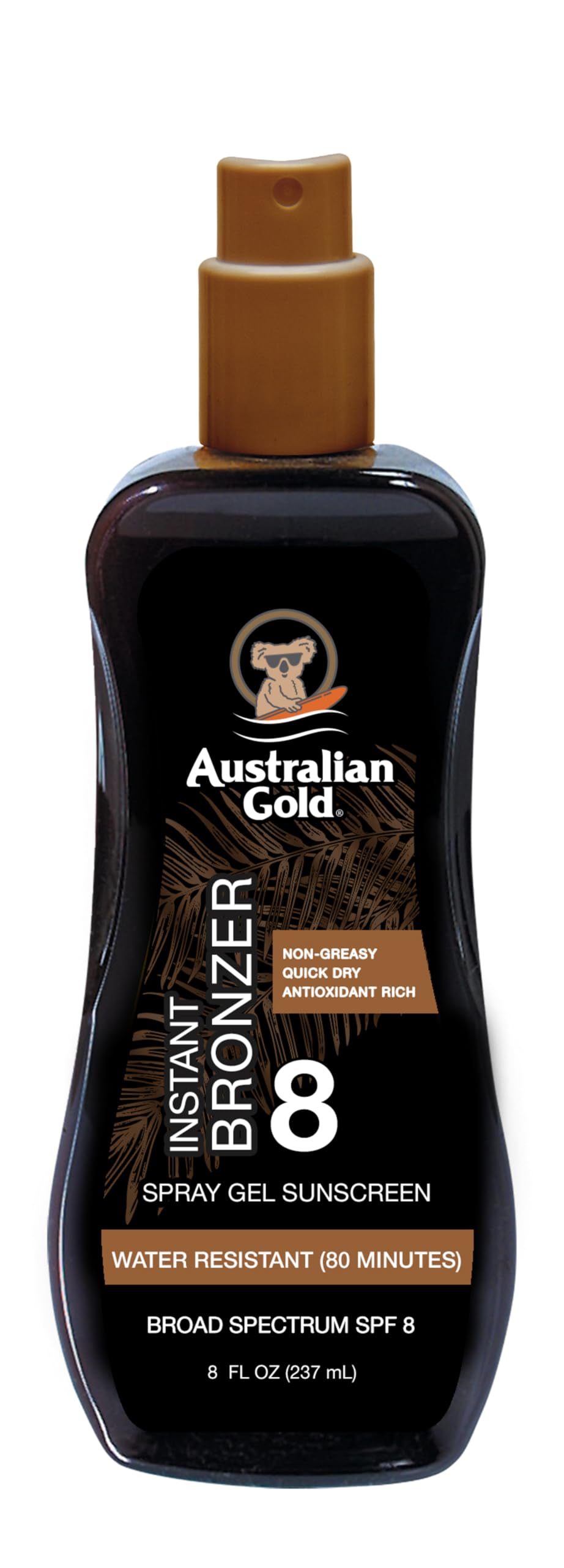 Australian Gold Spray Gel Sunscreen with Instant Bronzer SPF 15, 8 Ounce | Moisturize & Hydrate Skin | Broad Spectrum | Water Resistant | Non-Greasy SPF 15 8 Fl Oz (Pack of 1)