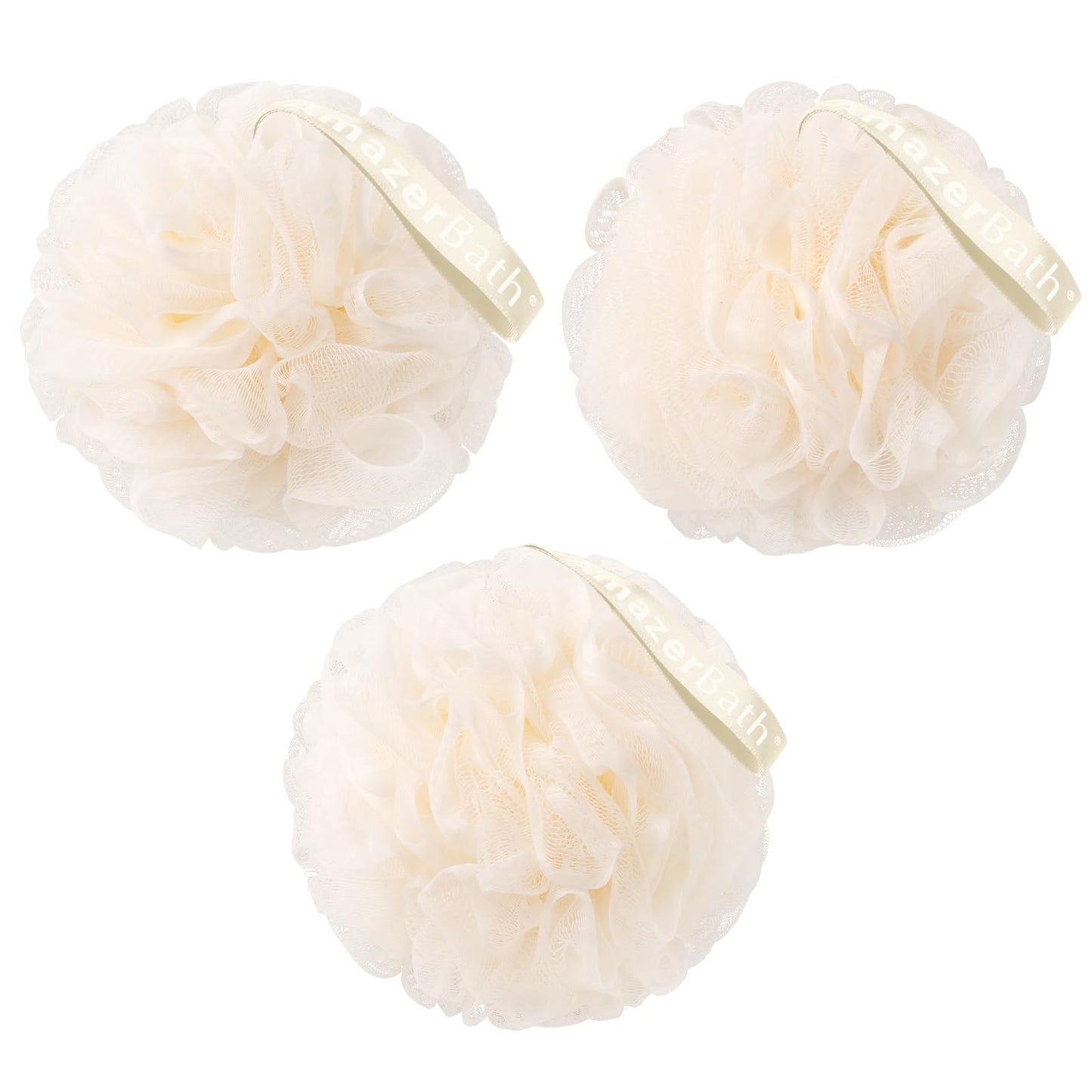 AmazerBath Loofah Sponge, Shower Loofah for Men and Women - Body Scrubber Loofa Set of 3 Classic Black & White Edge, Bath Sponge 60g/PCS