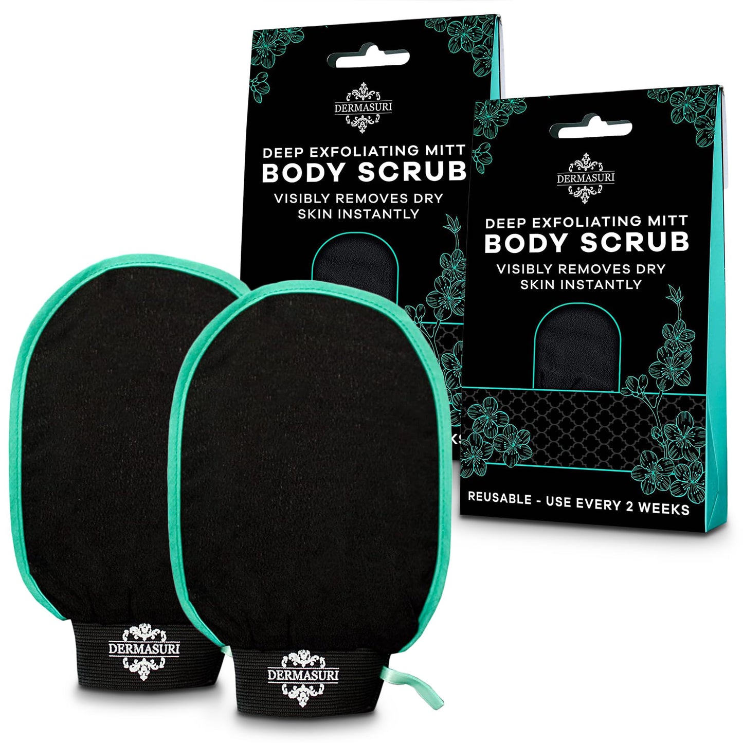Dermasuri Deep Exfoliating Glove - Polishing Mitt Body Scrubber - Korean Skin Cleaner Exfoliator & Dead Skin Buffing Treatment - Keratosis Pilaris Scrub Remover- Shower Skincare (1 Pack)