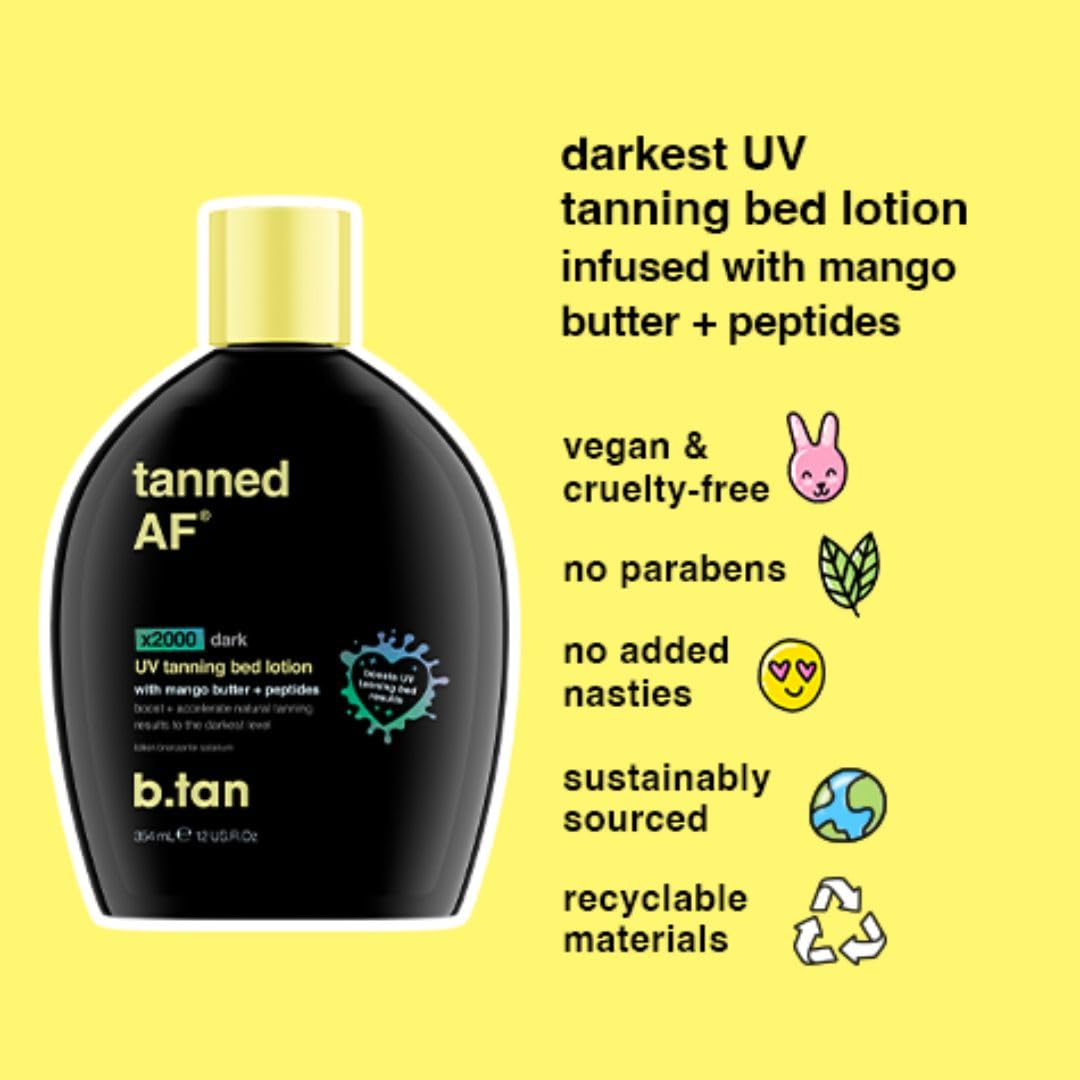 b.tan UV Tanning Bed Lotion | Darkest Tanning Lotion - Tinted, Indoor Outdoor Tan Bronzer Accelerator, Best Browning Body Tan Extender, No Sun Protection, 12 Fl Oz