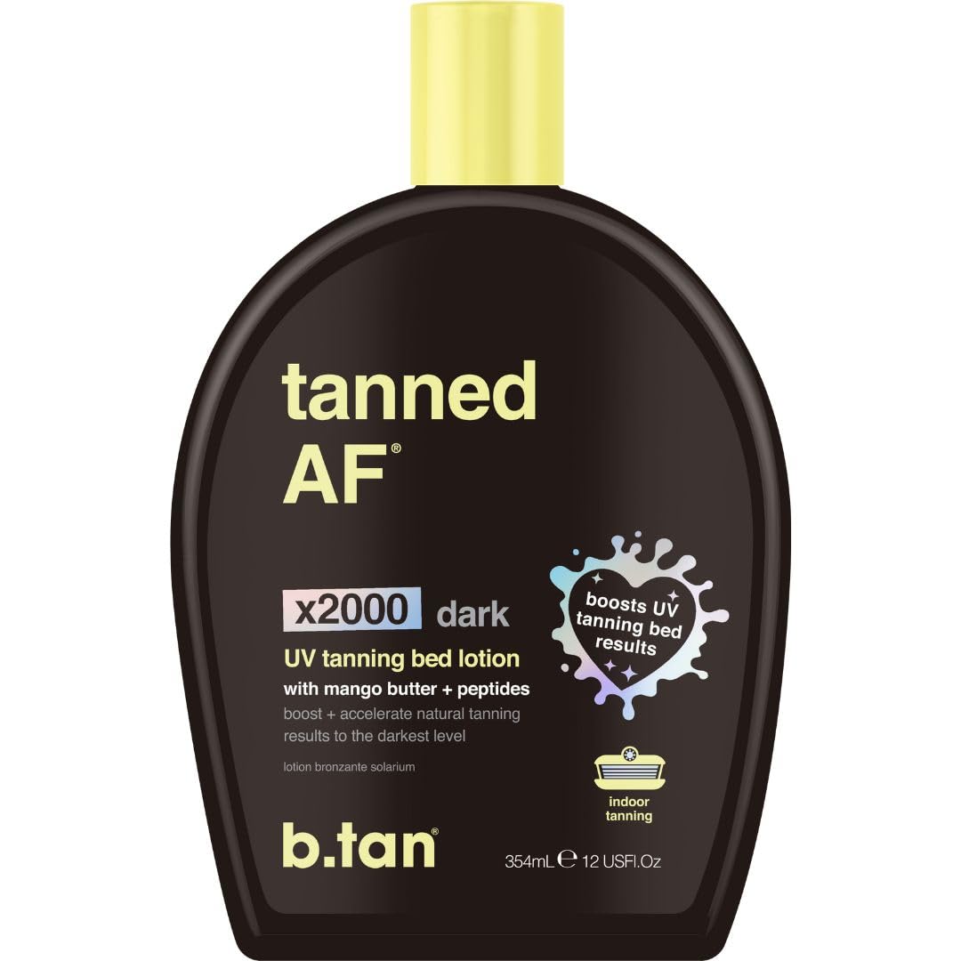 b.tan UV Tanning Bed Lotion | Darkest Tanning Lotion - Tinted, Indoor Outdoor Tan Bronzer Accelerator, Best Browning Body Tan Extender, No Sun Protection, 12 Fl Oz