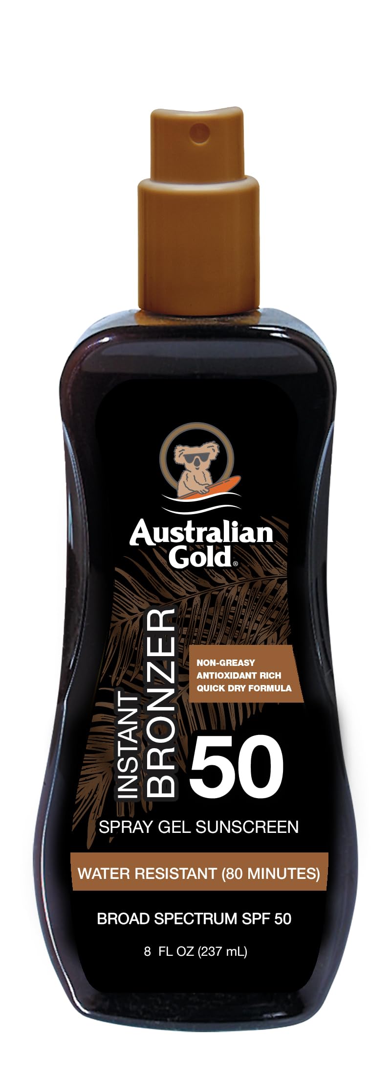 Australian Gold Spray Gel Sunscreen with Instant Bronzer SPF 15, 8 Ounce | Moisturize & Hydrate Skin | Broad Spectrum | Water Resistant | Non-Greasy SPF 15 8 Fl Oz (Pack of 1)