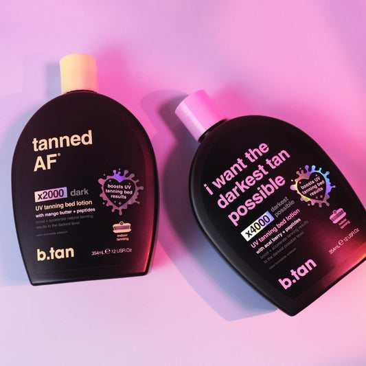 b.tan UV Tanning Bed Lotion | Darkest Tanning Lotion - Tinted, Indoor Outdoor Tan Bronzer Accelerator, Best Browning Body Tan Extender, No Sun Protection, 12 Fl Oz