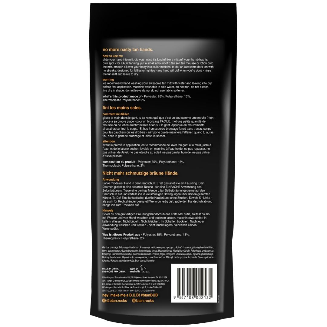 b.tan Self Tanning Mitt | I Don't Want Tan On My Hands - Sunless Tanner Applicator Glove w/Thumb, Streak-Free, Velvety Soft, Reusable, Face & Body, Great for Foam, Mousse, Gradual Lotion, & Drops