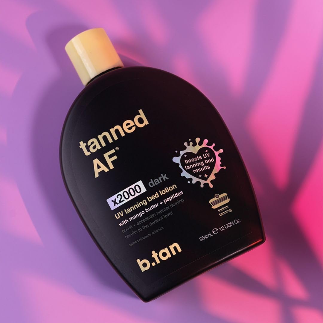 b.tan UV Tanning Bed Lotion | Darkest Tanning Lotion - Tinted, Indoor Outdoor Tan Bronzer Accelerator, Best Browning Body Tan Extender, No Sun Protection, 12 Fl Oz