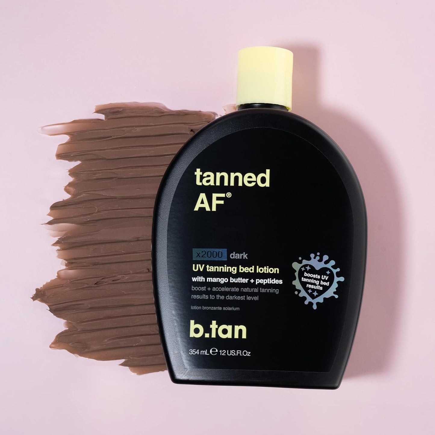 b.tan UV Tanning Bed Lotion | Darkest Tanning Lotion - Tinted, Indoor Outdoor Tan Bronzer Accelerator, Best Browning Body Tan Extender, No Sun Protection, 12 Fl Oz