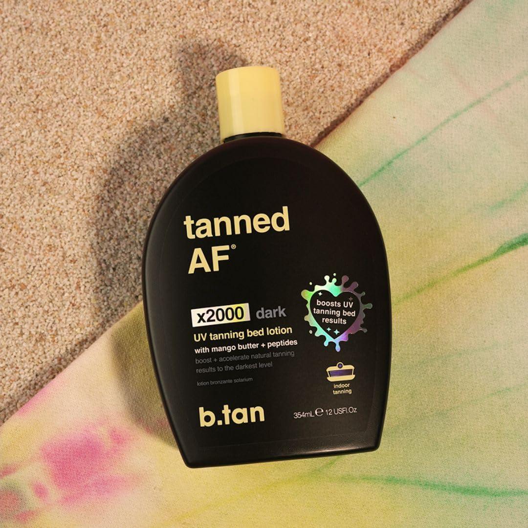 b.tan UV Tanning Bed Lotion | Darkest Tanning Lotion - Tinted, Indoor Outdoor Tan Bronzer Accelerator, Best Browning Body Tan Extender, No Sun Protection, 12 Fl Oz